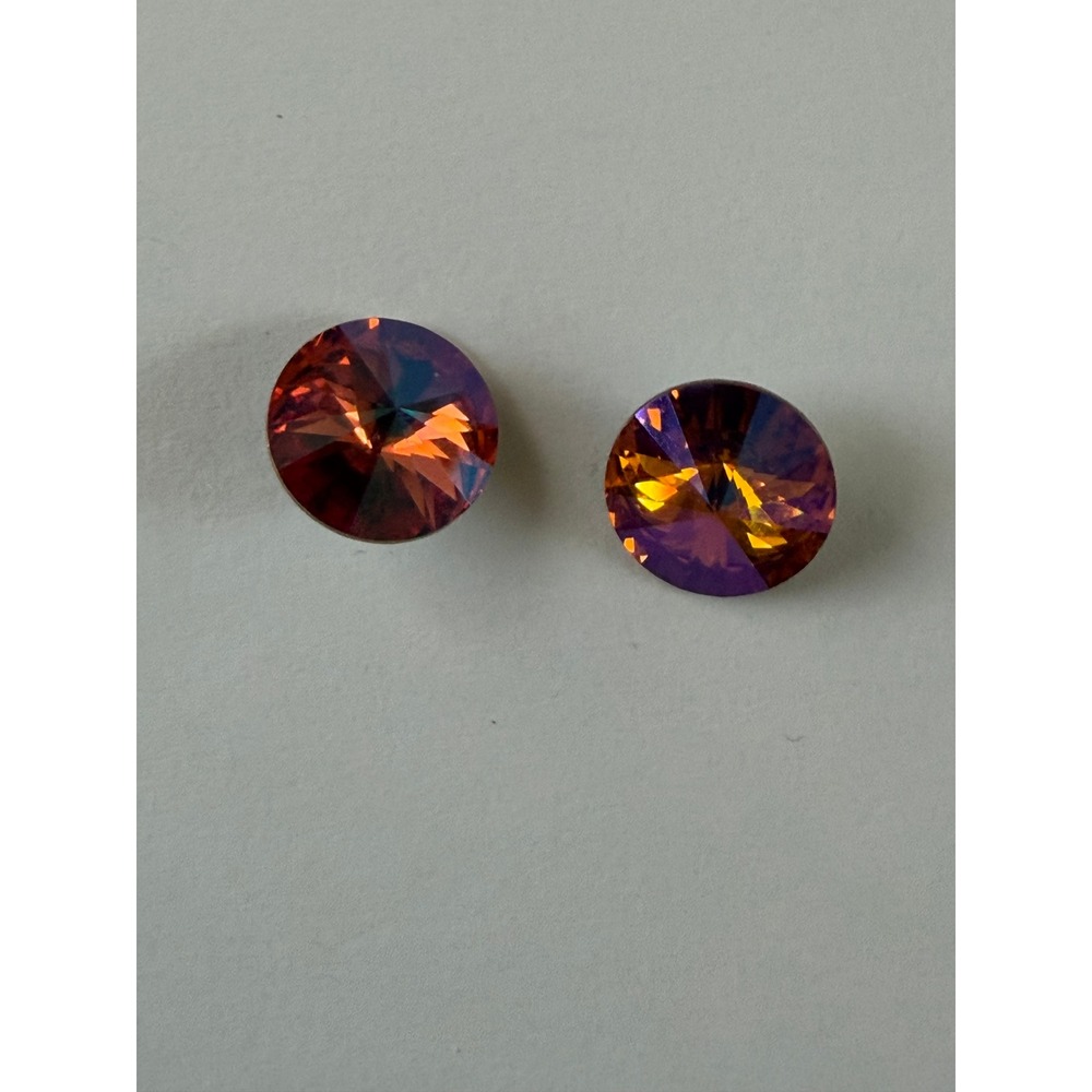 Two Austrian Crystal Rivoli Stones‎ Orange Pink Iridescent Faceted Pointed